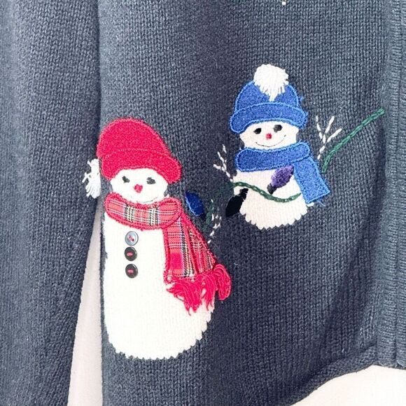 Crazy Horse Liz Claiborne Snowman Christmas Tree Cardigan Sweater - Women’s LP - Picture 3 of 8